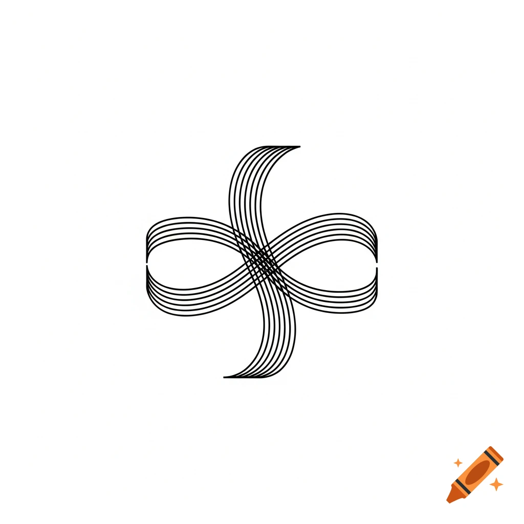 A minimalist abstract symbol of intertwined black lines on a white background, resembling a figure-eight or butterfly shape.