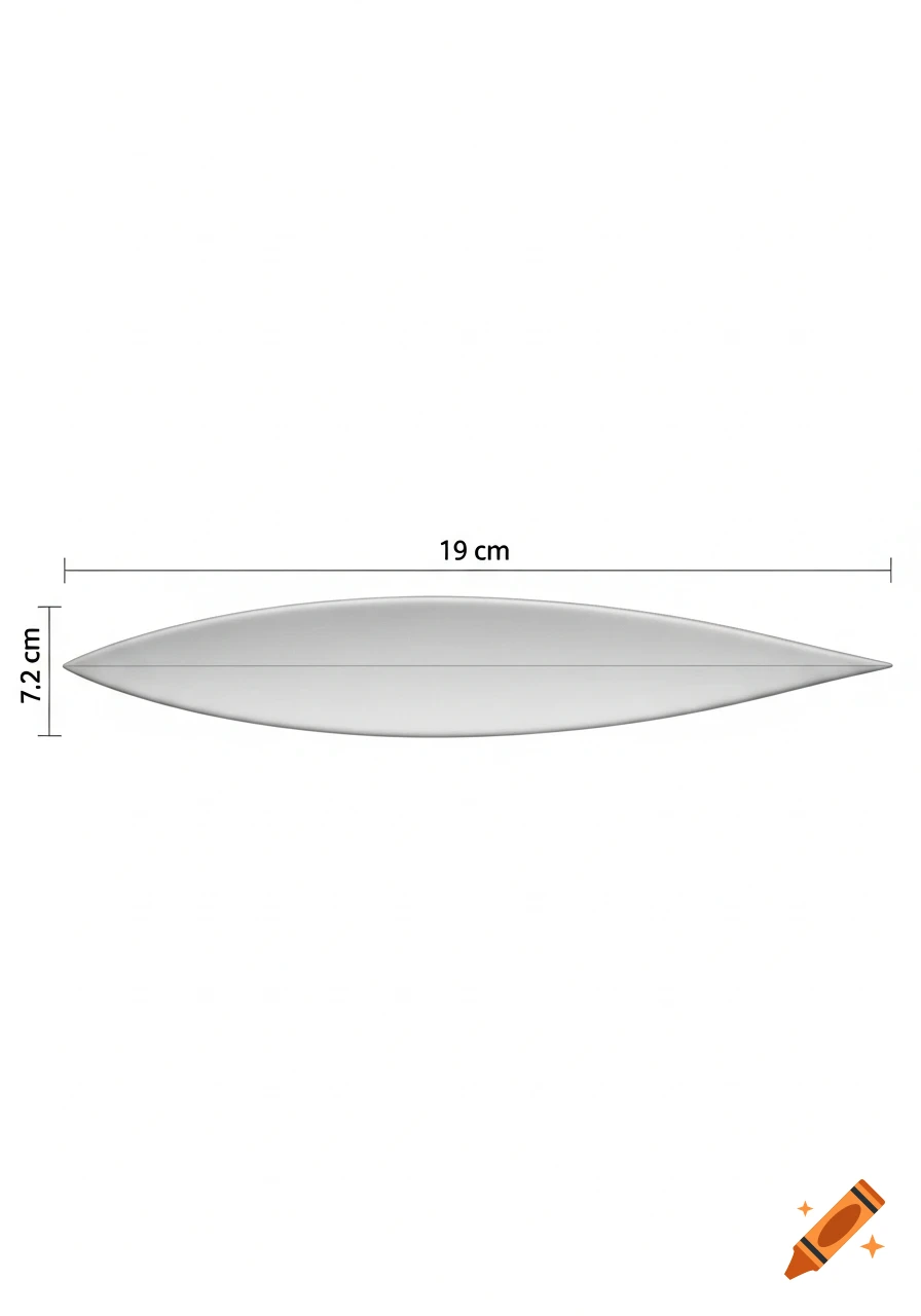 A technical drawing of a pointed oval, 19 cm long and 7.2 cm wide, against a white background.