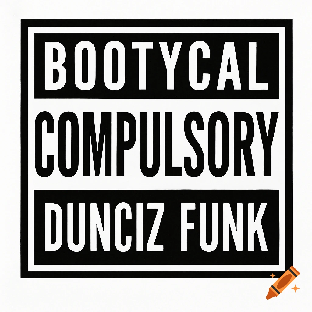 Black and white label similar to a Parental Advisory sticker, displaying 'BOOTYCAL', 'COMPULSORY', 'DUNCIZ FUNK'.