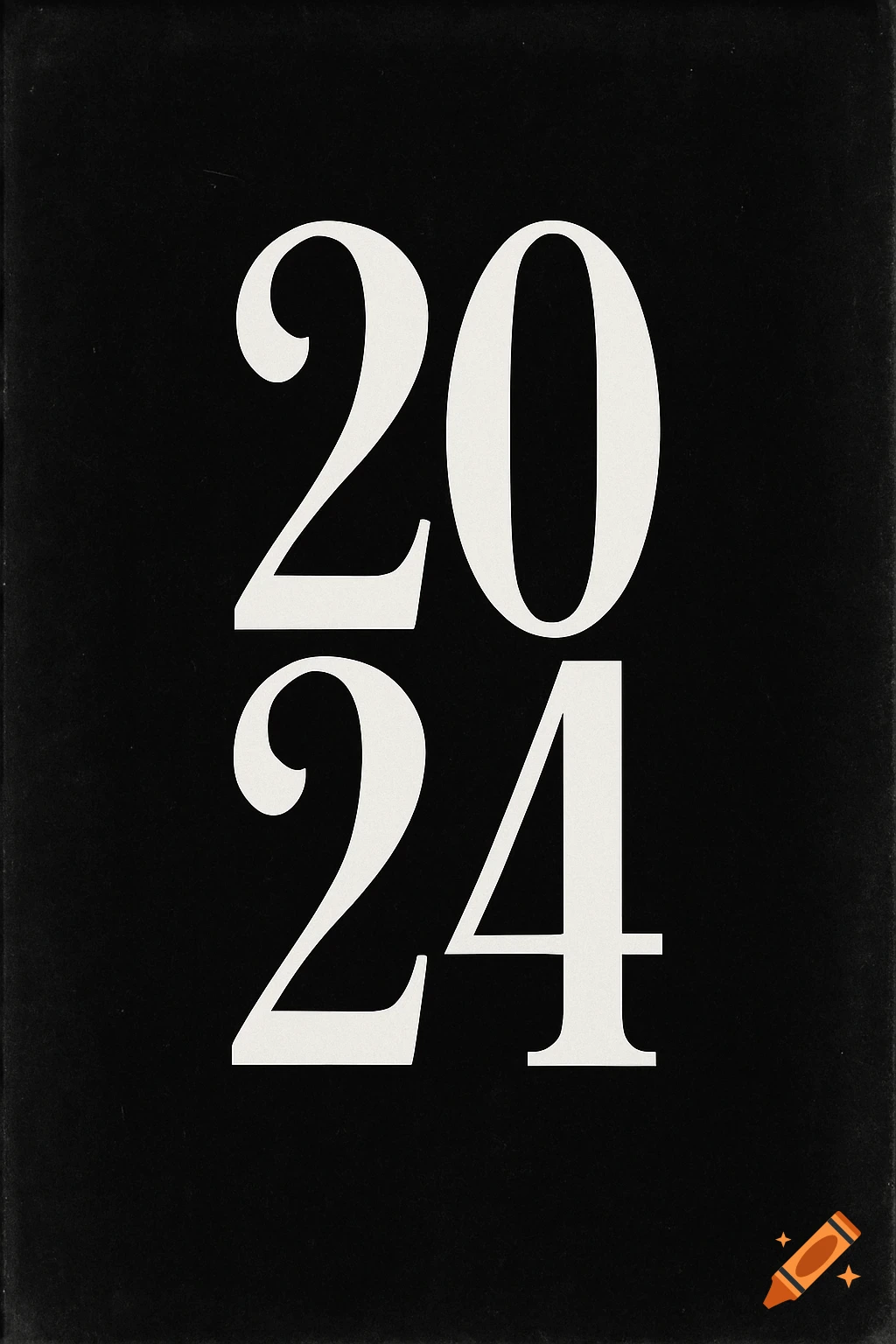 Large white serif numbers "2024" stacked vertically on a black background with a subtle film texture.