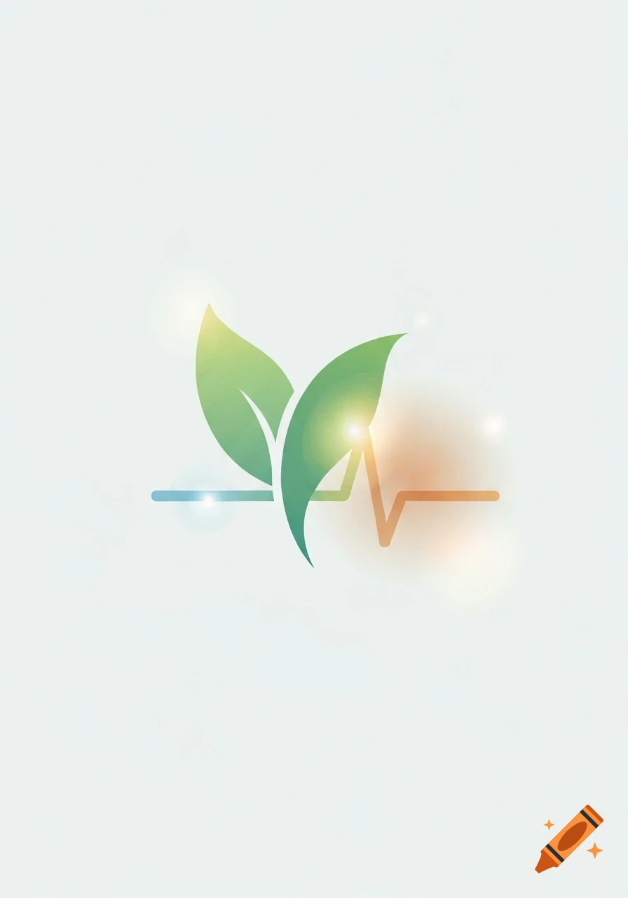Stylized green leaves above a vibrant, gradient heartbeat line on a light background, representing health and nature.