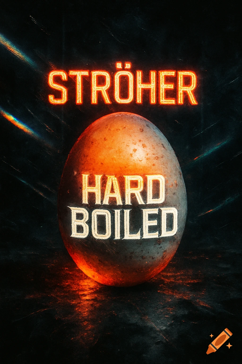Dark, gritty image featuring a glowing, textured egg with 'HARD BOILED' text, under the neon 'STRÖHER' title.