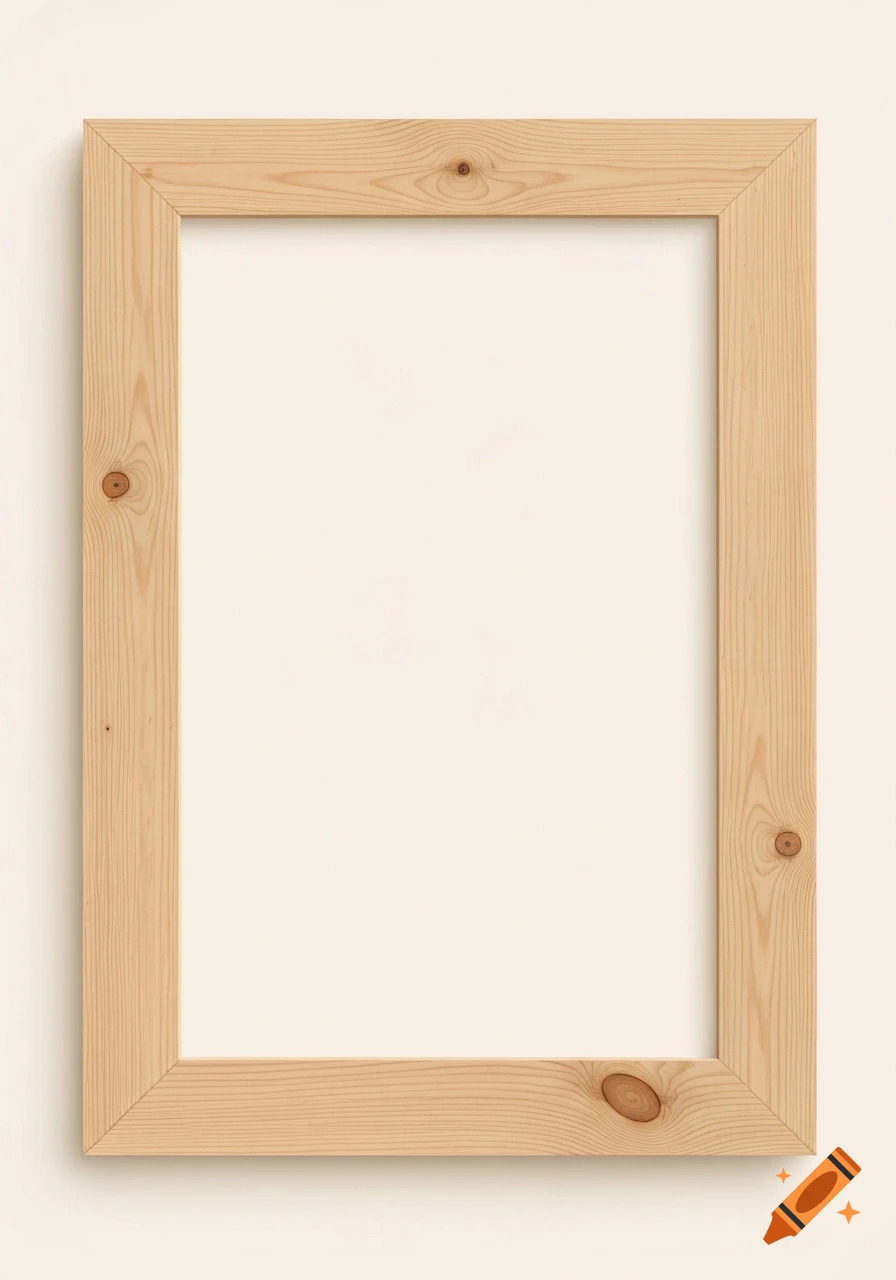 Rectangular natural light wood frame with visible grain and knots on a white background.