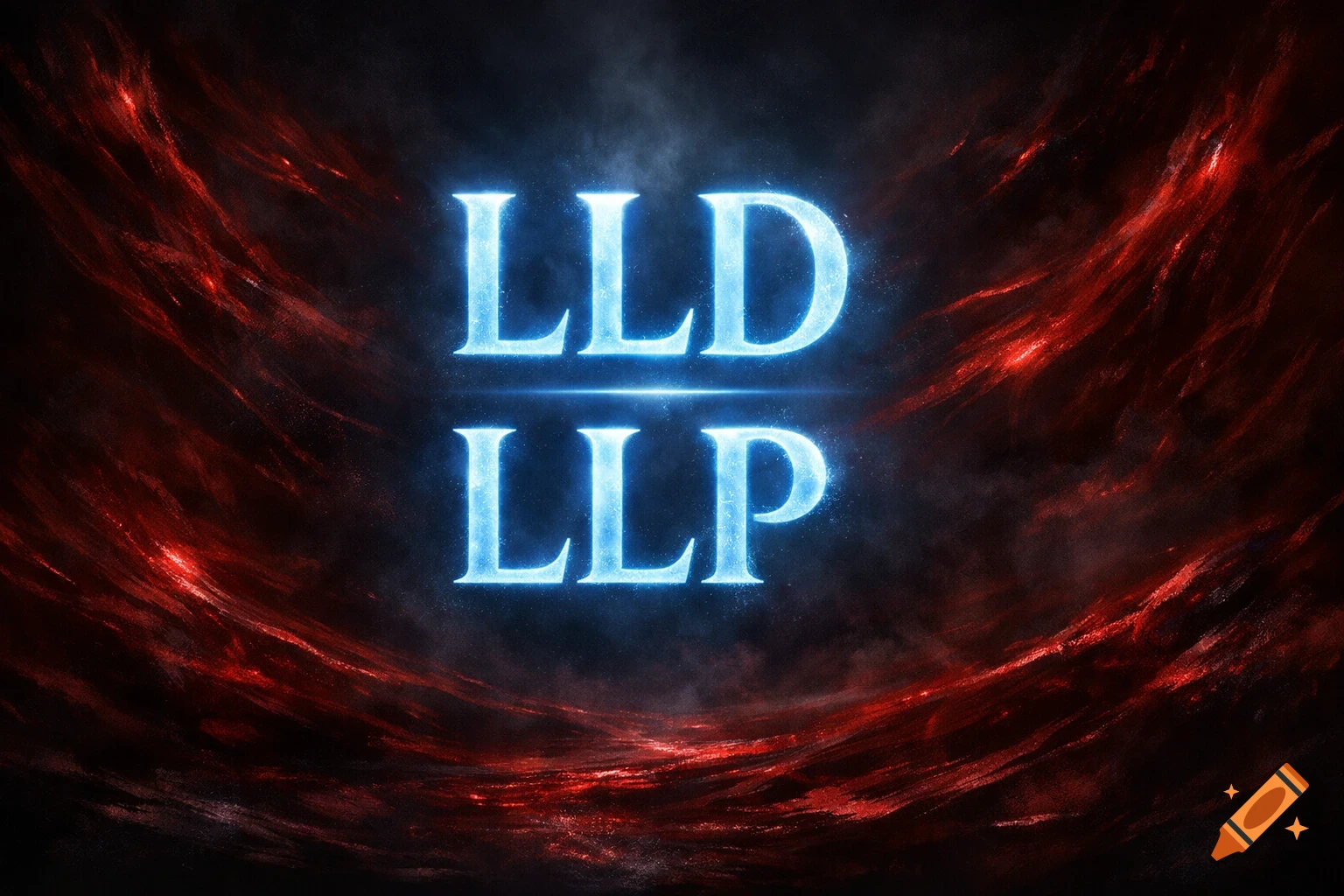 Glowing icy blue text 'LLD' and 'LLP' against a dark, dramatic ...