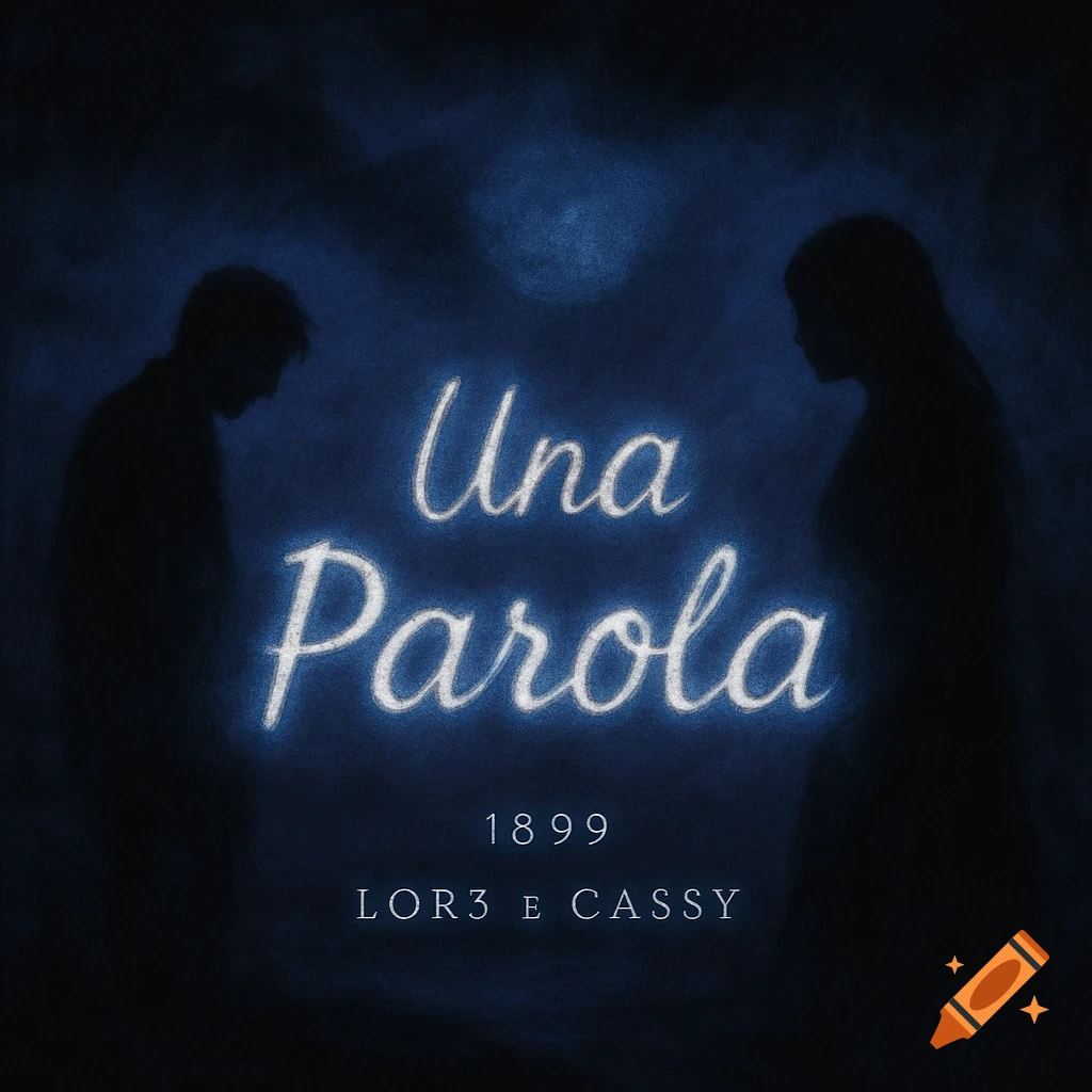 Dark blue album cover with two silhouetted figures flanking glowing text 'Una Parola' in a melancholic, minimalist style.