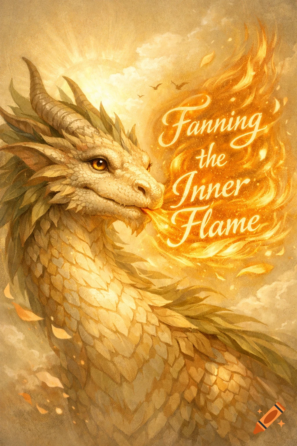 An inspiring illustration of a golden dragon breathing fire with the text "Fanning the Inner Flame".