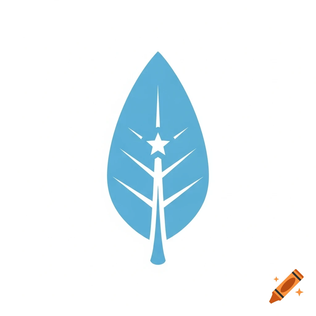 A minimalistic light blue leaf icon with white veins and a white star in the center, on a white background.