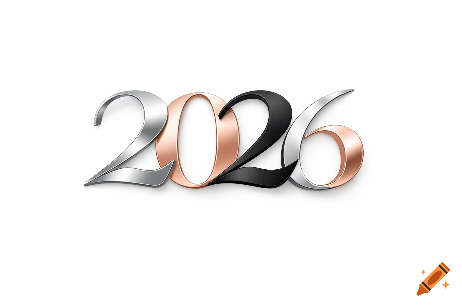 Stylized metallic numbers 2026 in silver, rose gold, and black on a white background.