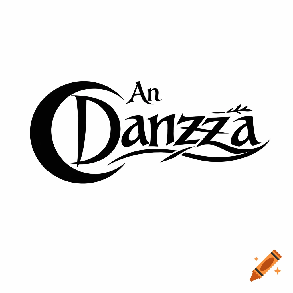 Black and white tribal-style logo for 'An Danzza' with a crescent moon-shaped 'D' and intricate accents.