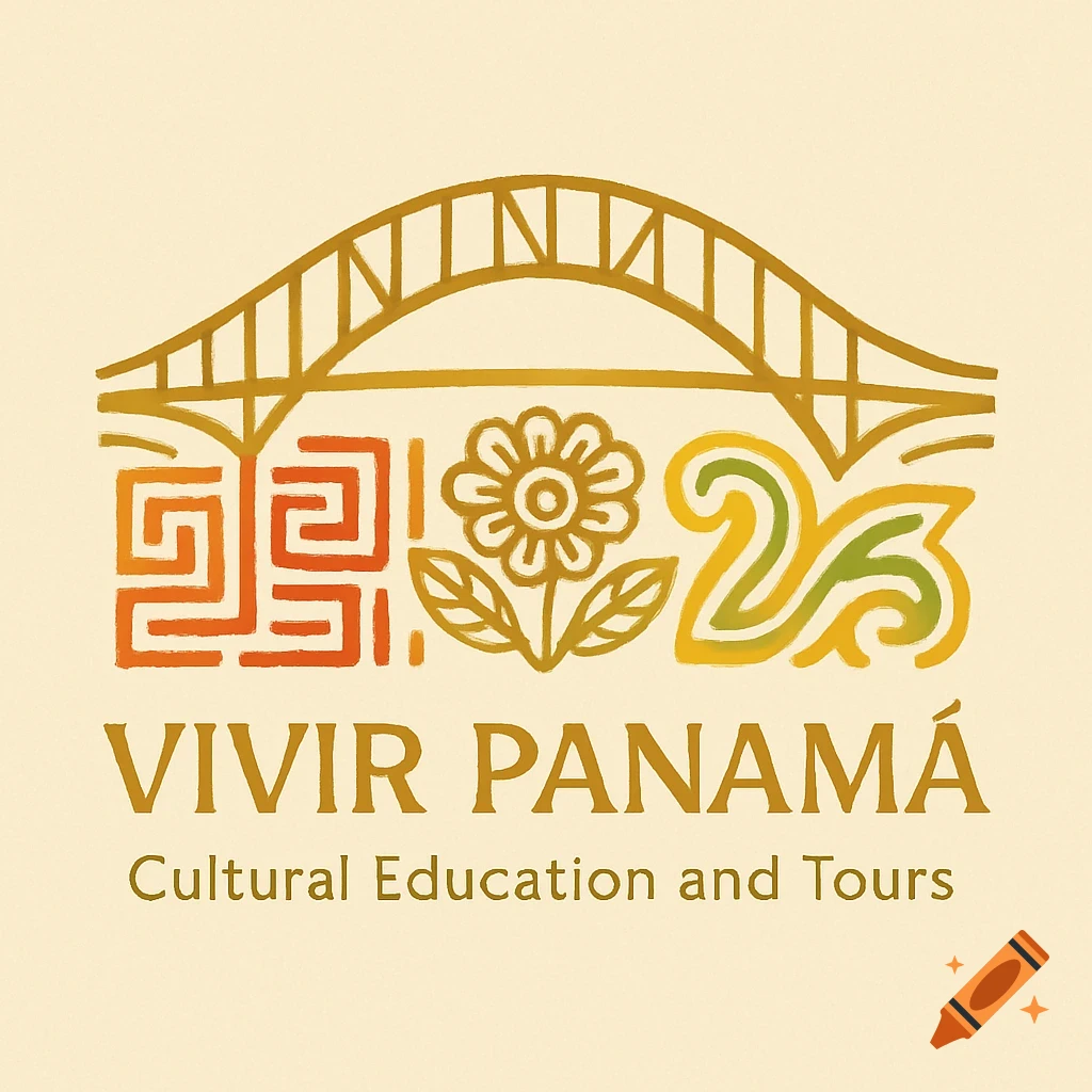 Logo with a stylized gold bridge, a flower, abstract cultural patterns, and text 'VIVIR PANAMÁ Cultural Education and Tours'.