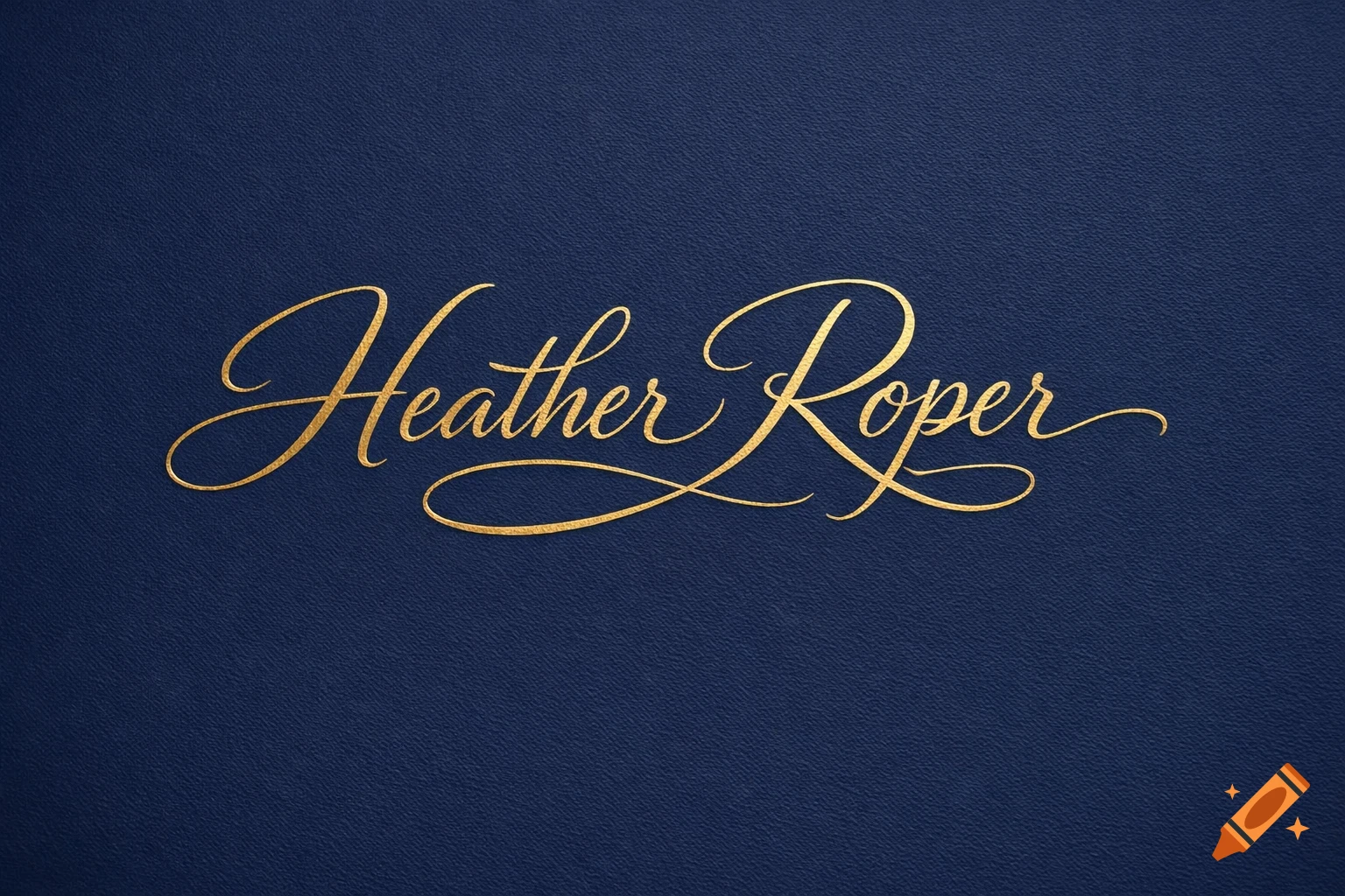 Golden cursive text of the name "Heather Roper" on a dark blue textured background.