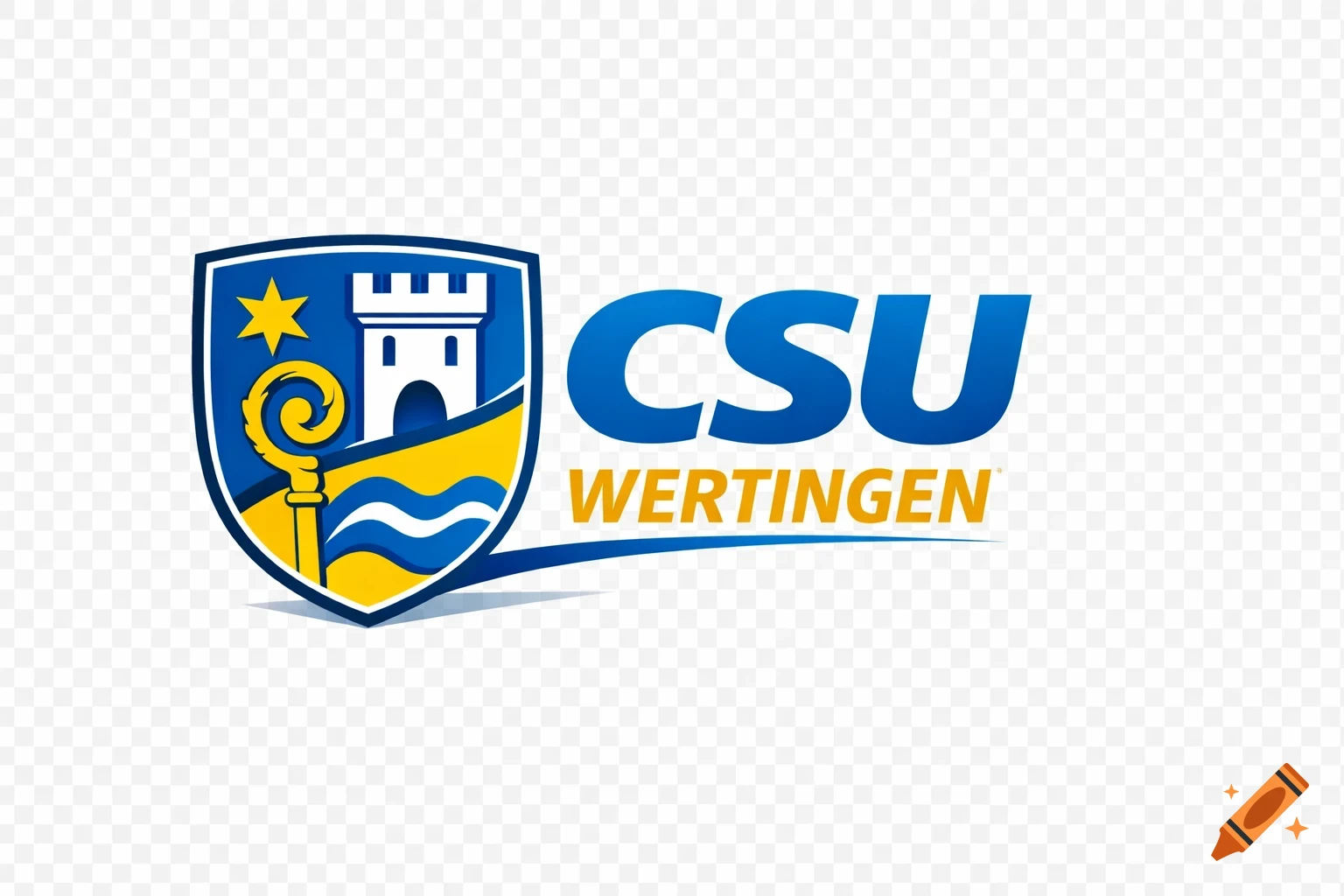 A blue and yellow shield logo featuring a white castle, a yellow star, and a yellow crozier, next to the blue text "CSU" and yellow text "WERTINGEN".