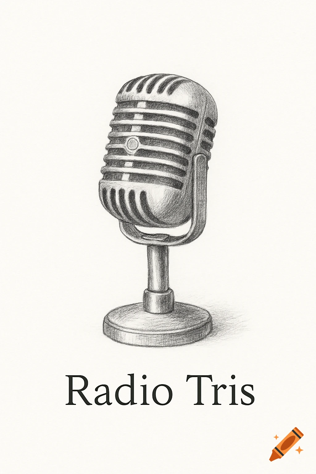 Pencil drawing of a vintage-style microphone on a white background with the text "Radio Tris" below.