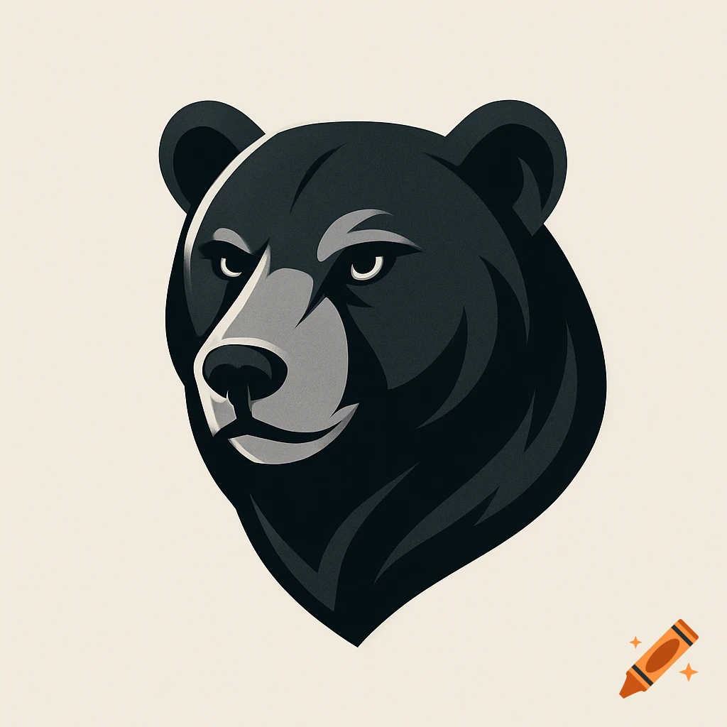 A stylized black bear head logo, with dark fur, a light muzzle, and stern eyes, on a light background.