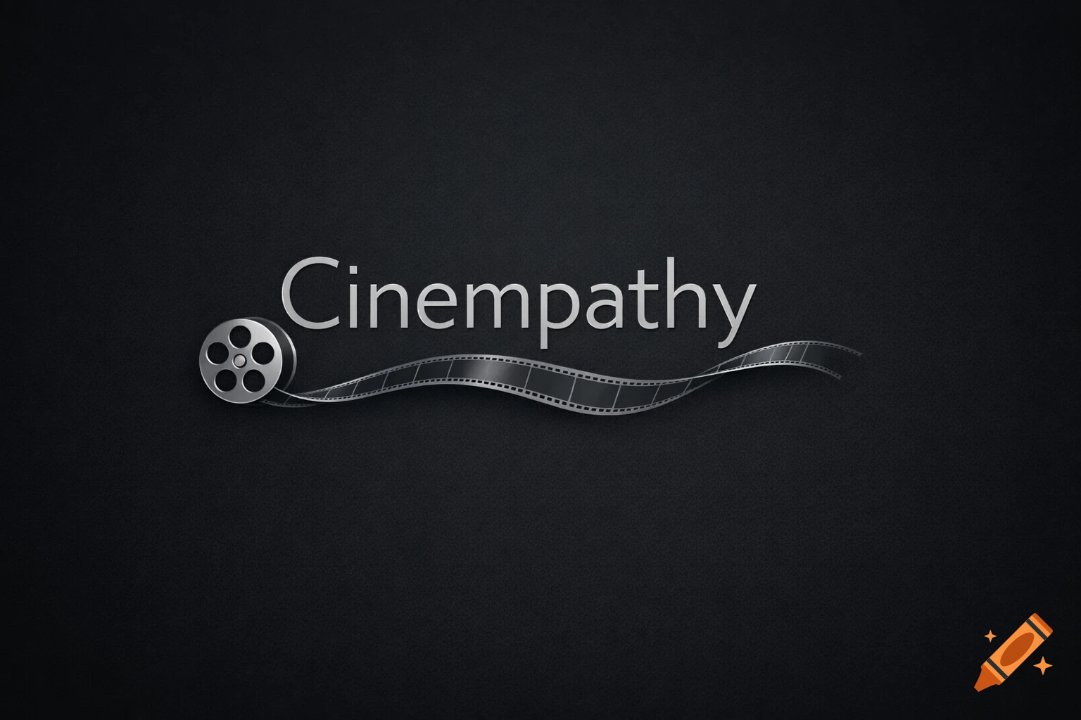 A logo for Cinempathy featuring the word in silver with a film reel unspooling below it on a dark textured background.