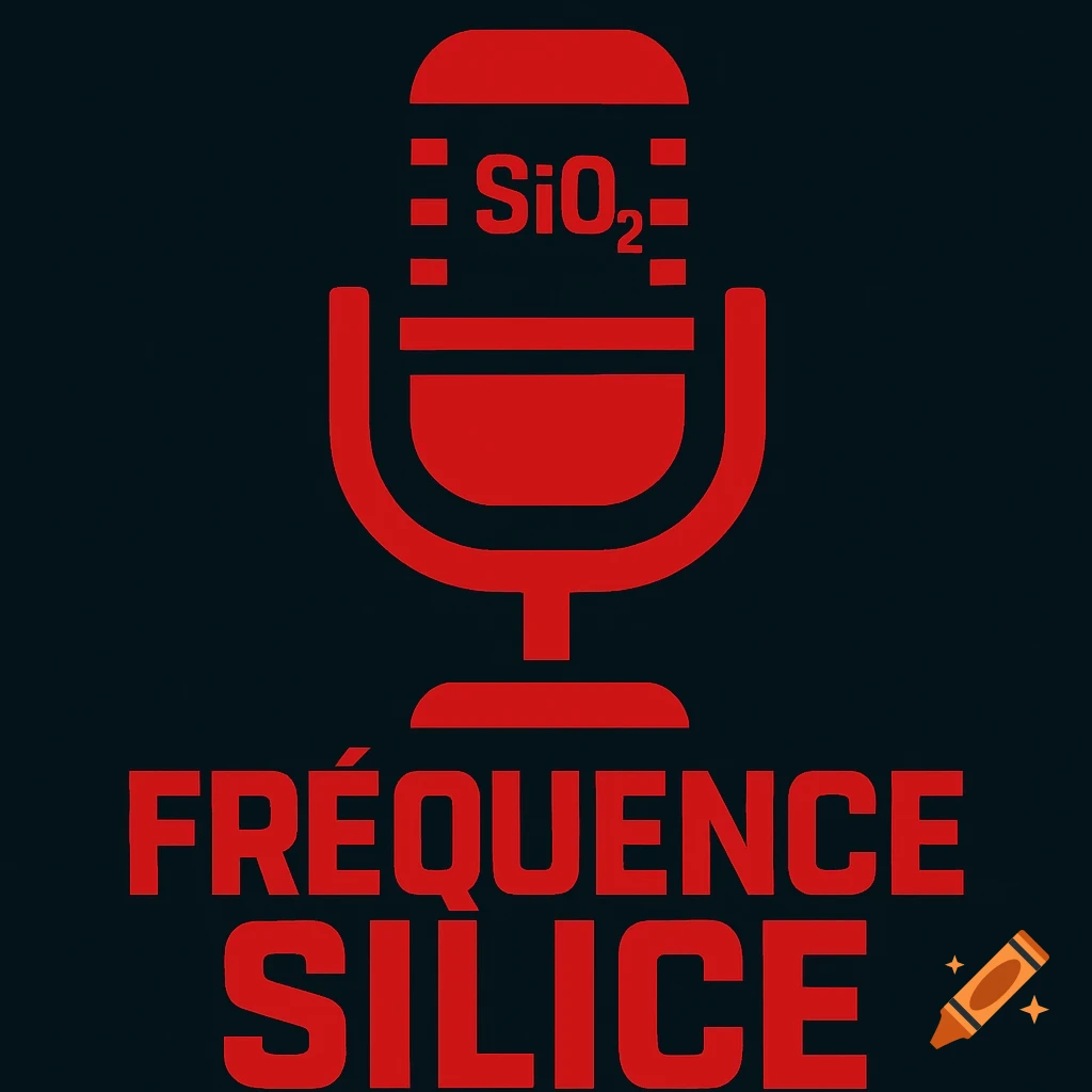 Red minimalist logo with a stylized microphone containing 'SiO₂' and the text 'FRÉQUENCE SILICE' on a dark background.