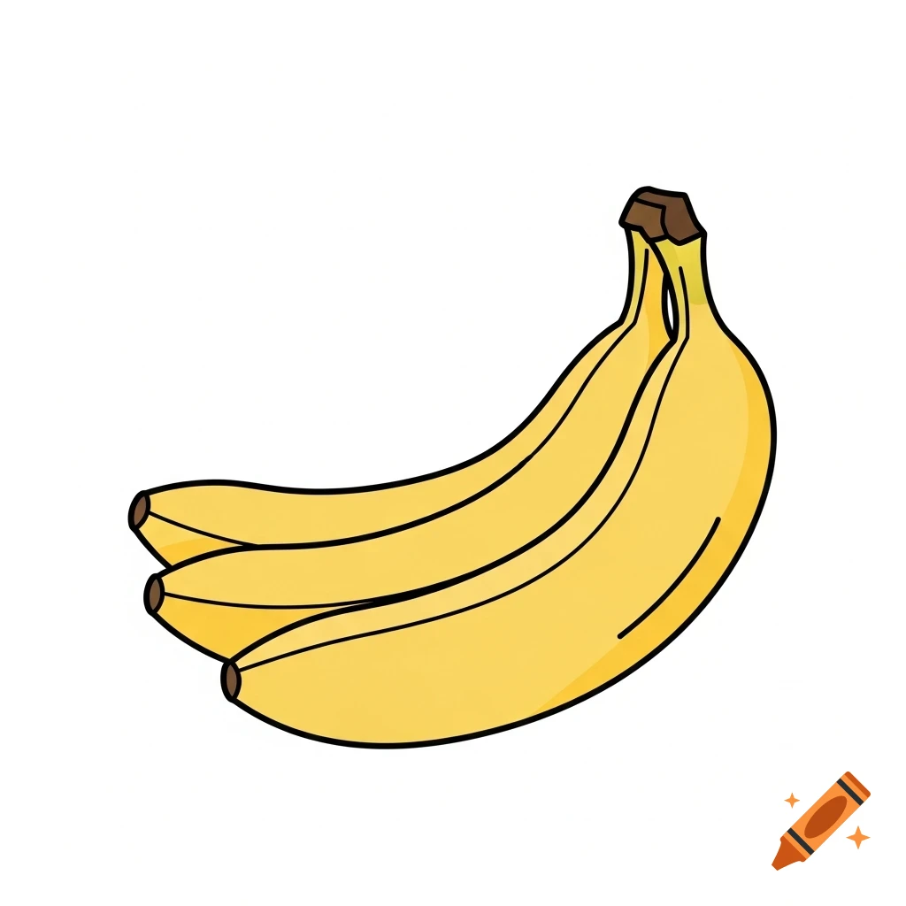 A simple cartoon drawing of a bunch of three yellow bananas.
