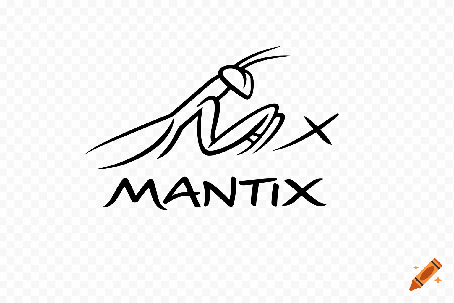 Minimalist black line art logo of a praying mantis with stylized text 'MANTIX' below it.