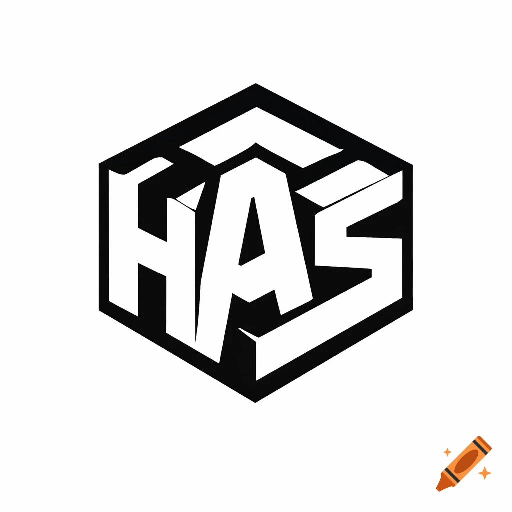 A black and white geometric logo with blocky, interlocking letters 'HAS' in an isometric perspective.