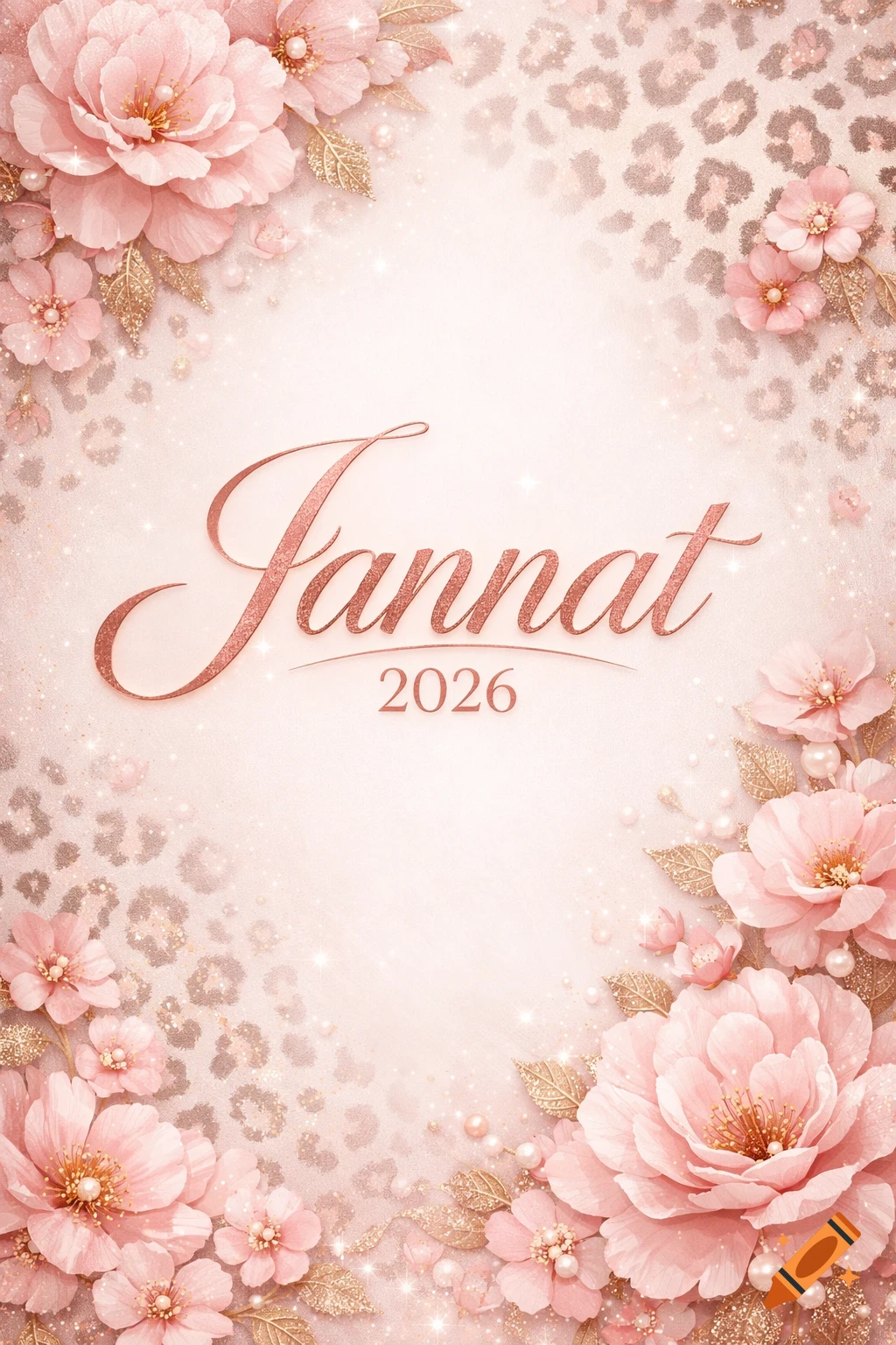 Elegant pink and gold floral background with glitter and pearls, featuring the name Jannat and year 2026.