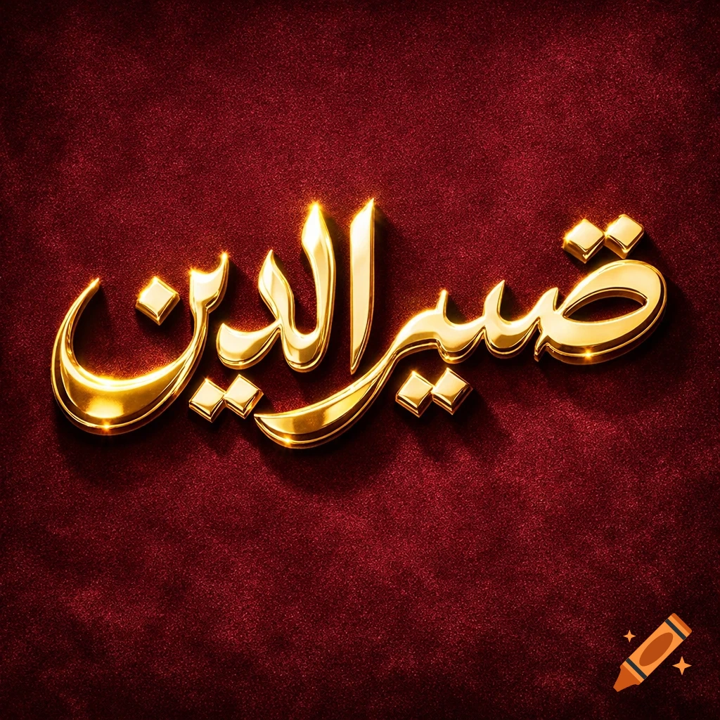 Golden Arabic calligraphy with a 3D effect on a rich royal maroon velvet background.