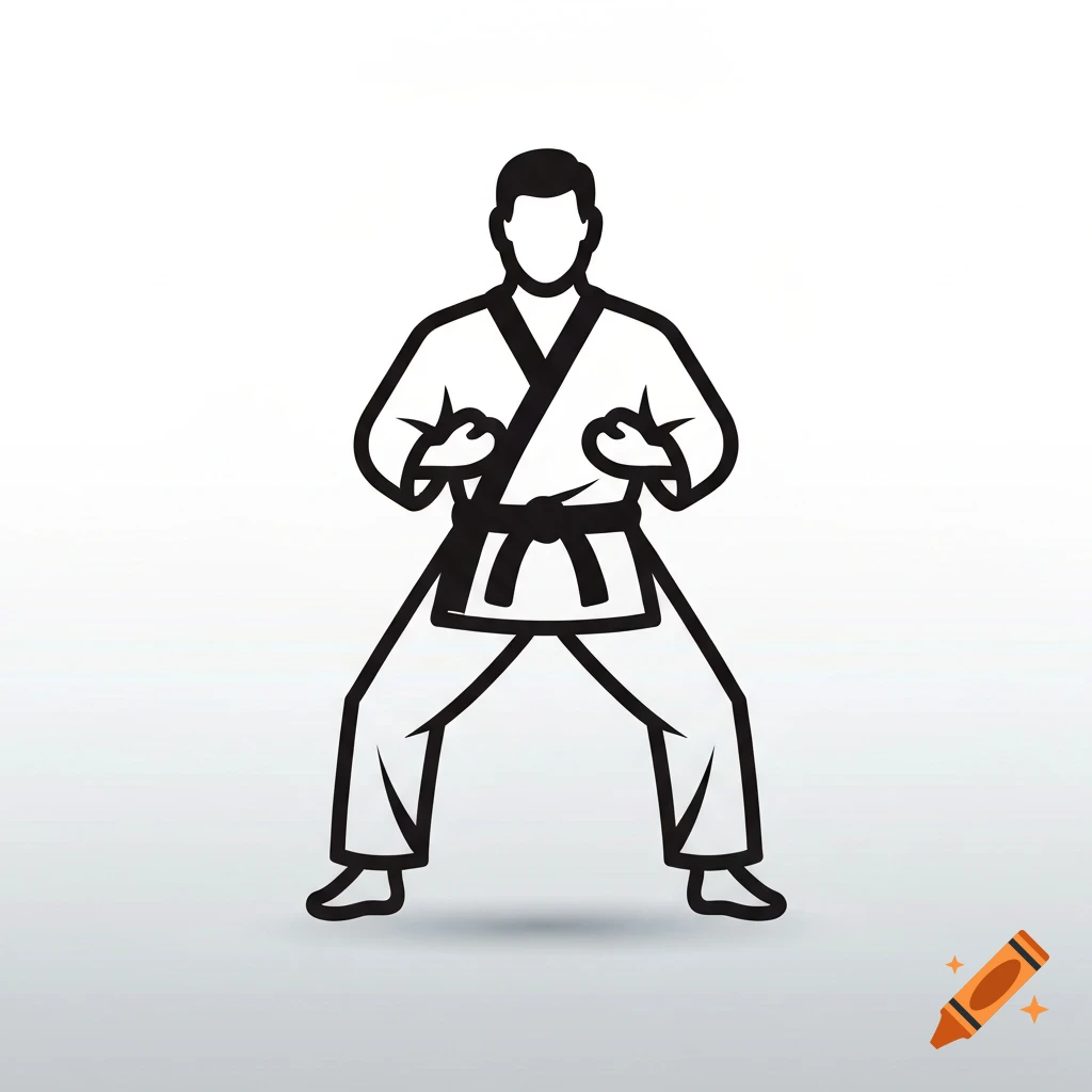 Black and white pictogram of a person in a karate gi in a ready stance.