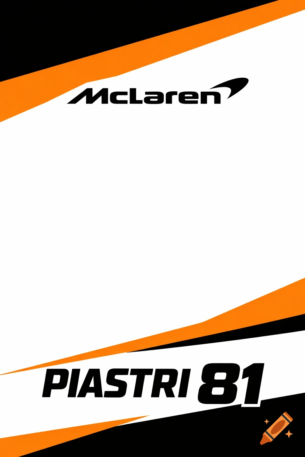 A graphic layout with a black McLaren logo, orange and black diagonal stripes, and bold black text 'PIASTRI 81' for a Formula 1 car.