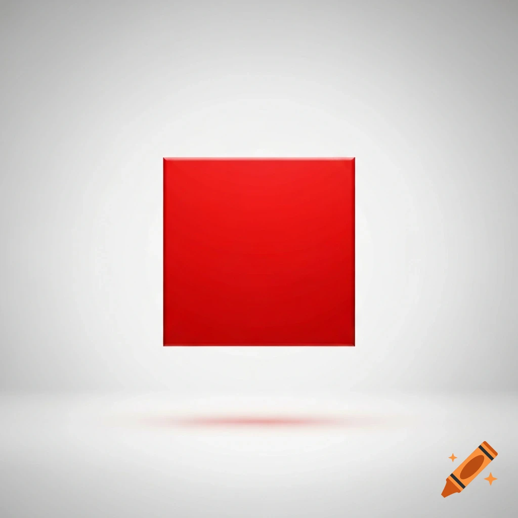 A glossy red square floats above a light grey surface, casting a soft shadow.