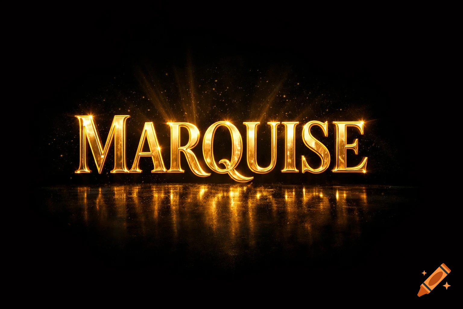 The word MARQUISE in shining gold, bold capital letters against a dark background with light rays and reflections.
