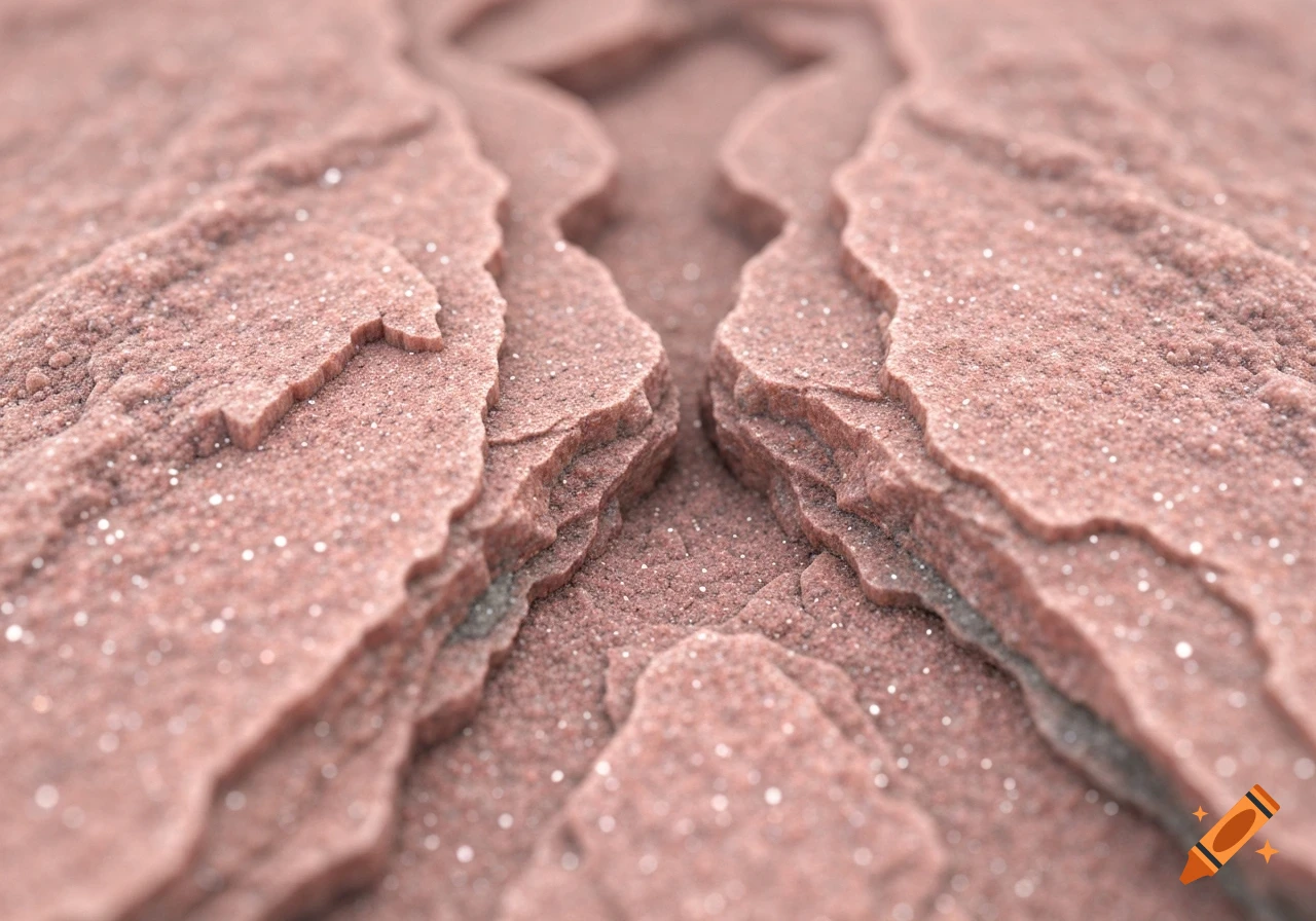 Close-up of sparkling pink rough stone texture with granular details and layered edges.