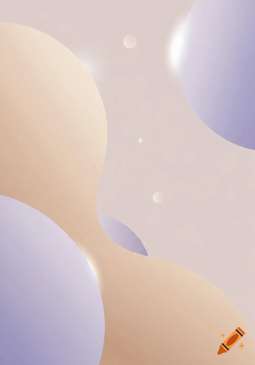 Abstract flowing shapes in soft pastel beige and light lavender tones on a pale background.