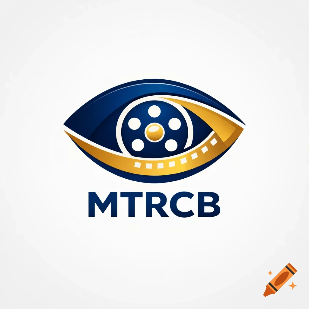 A stylized blue and gold eye logo with a film reel as the iris, above the text MTRCB.