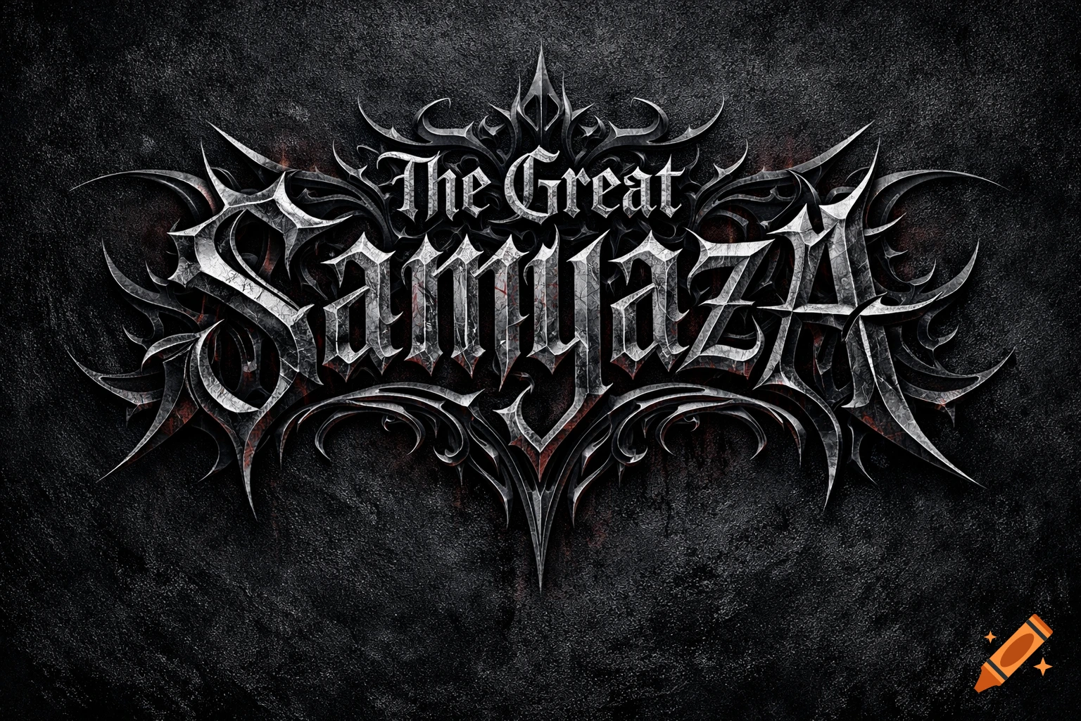 Ornate gothic metal style text spells out 'The Great Samyaza' on a dark, textured background.