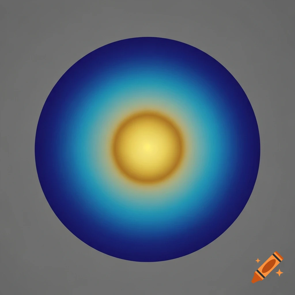 A radial color gradient circle with dark blue on the outside blending to golden yellow in the center, on a gray background.