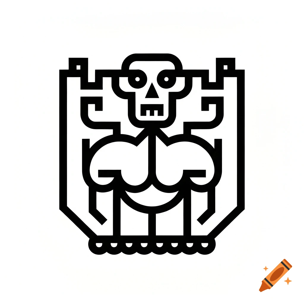 A black and white minimalist icon of a grotesque, muscular skeleton-like figure made of thick lines.