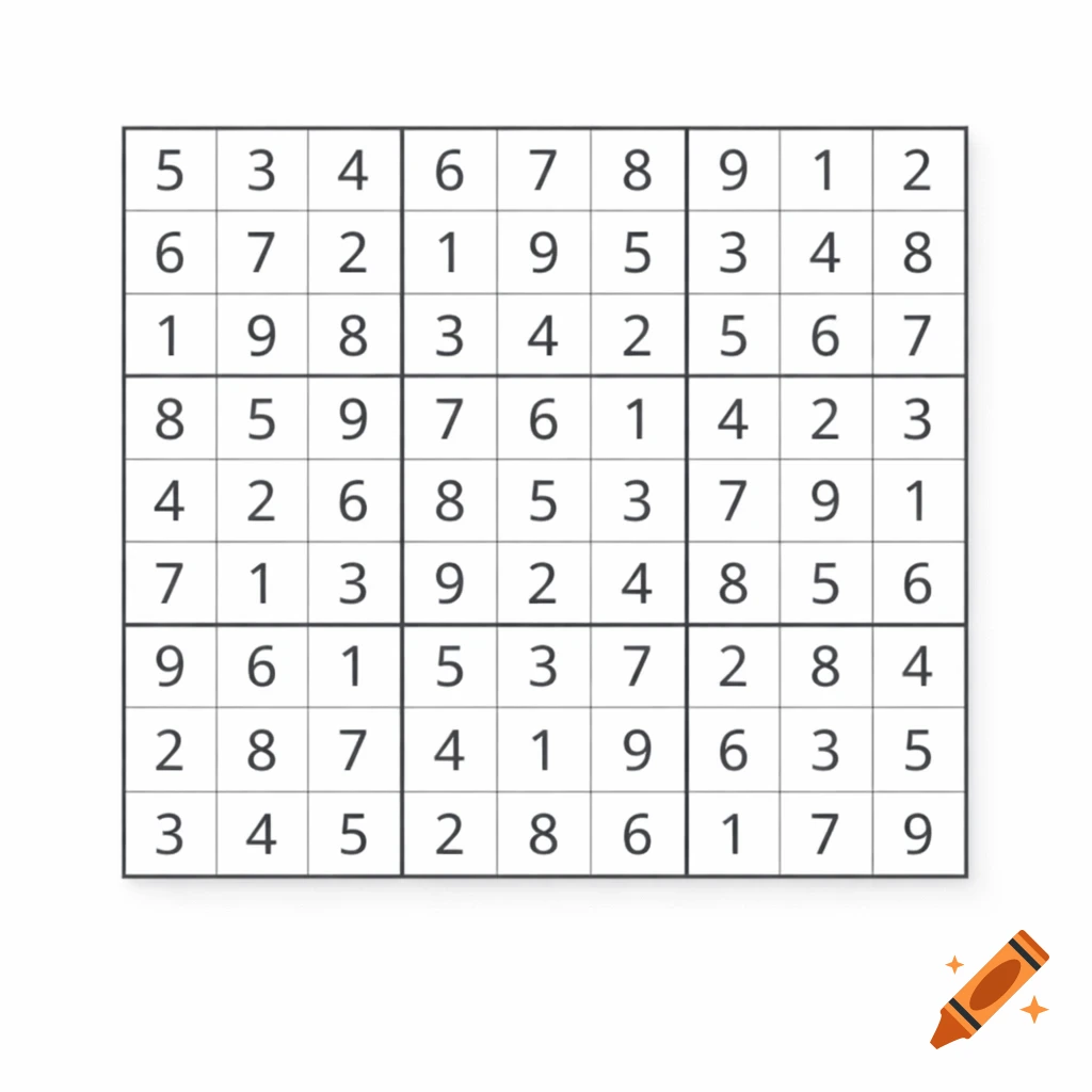 A full 9x9 Sudoku puzzle grid with numbers 1 through 9 filled in each cell, featuring thick lines dividing 3x3 blocks.