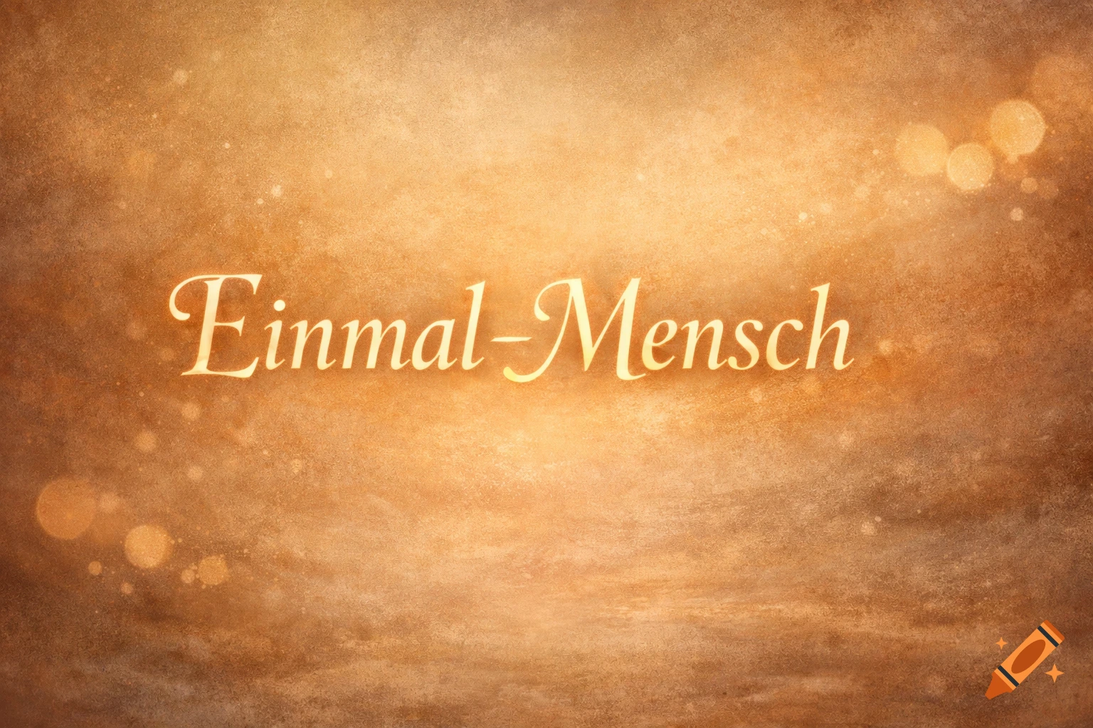 Glowing 'Einmal-Mensch' text in a script font on a warm, textured gold background with subtle bokeh lights.