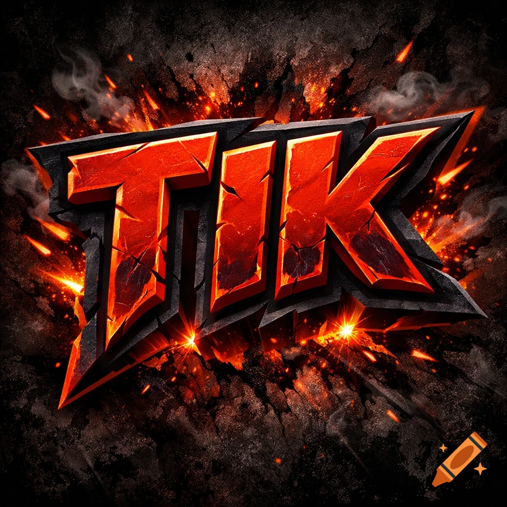 An aggressive, fiery logo displaying the letters "TIK" in bold, cracked red and black metallic text, surrounded by sparks and smoke against a dark, textured background.