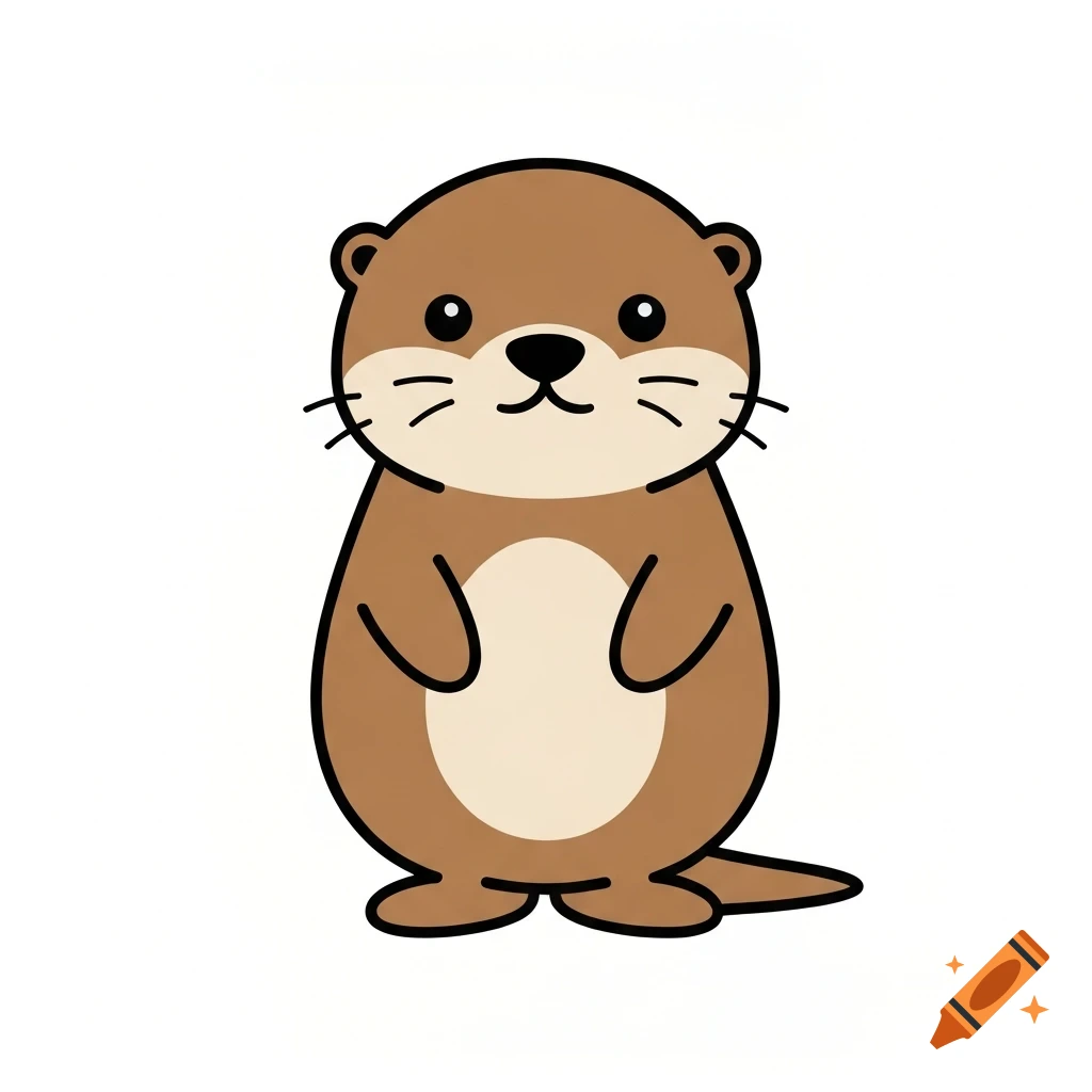A cute, minimalist cartoon otter mascot with small black eyes, a triangular nose, a beige stomach, and brown fur on a white background.