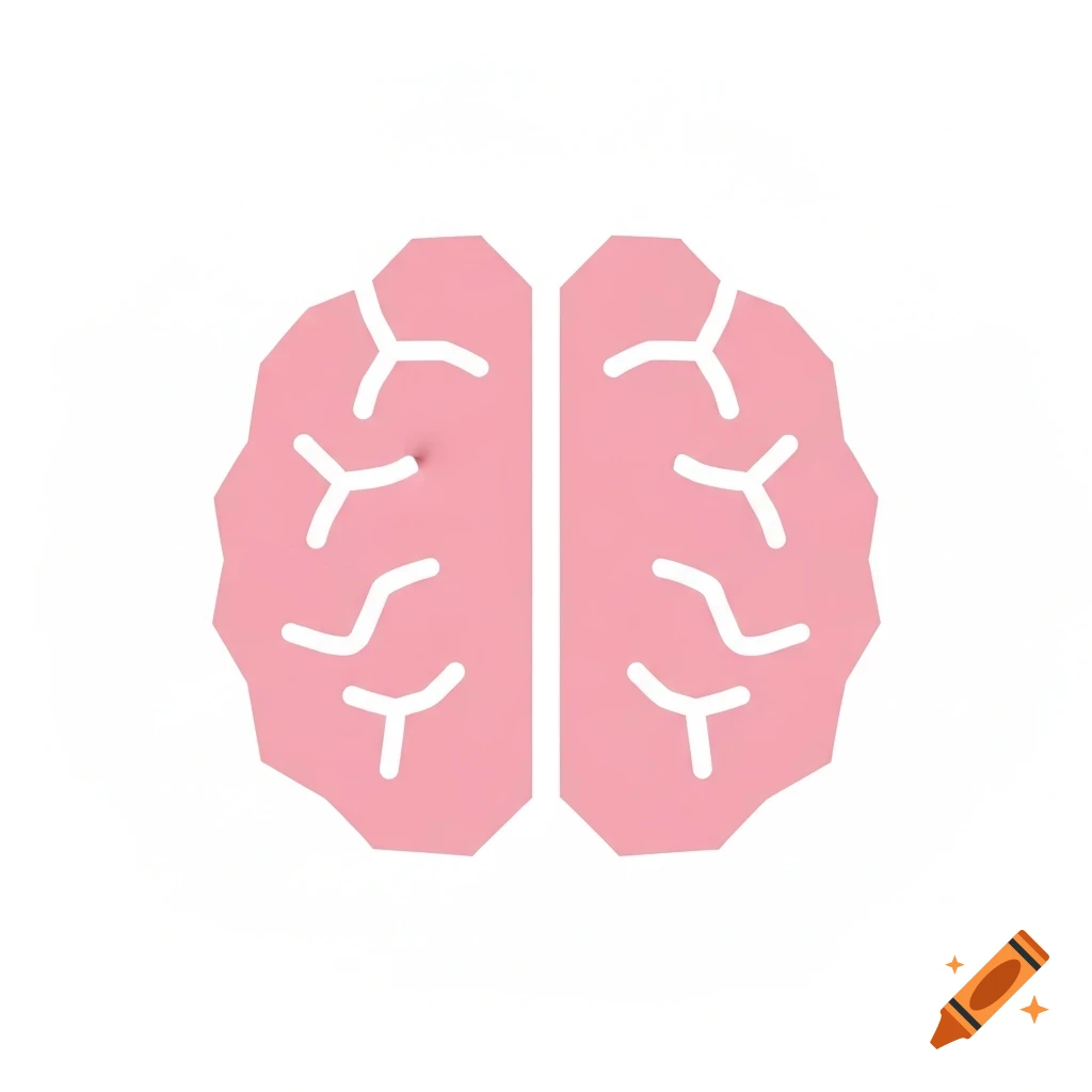 A minimalist, flat, pastel pink brain icon with white negative space for wrinkles.