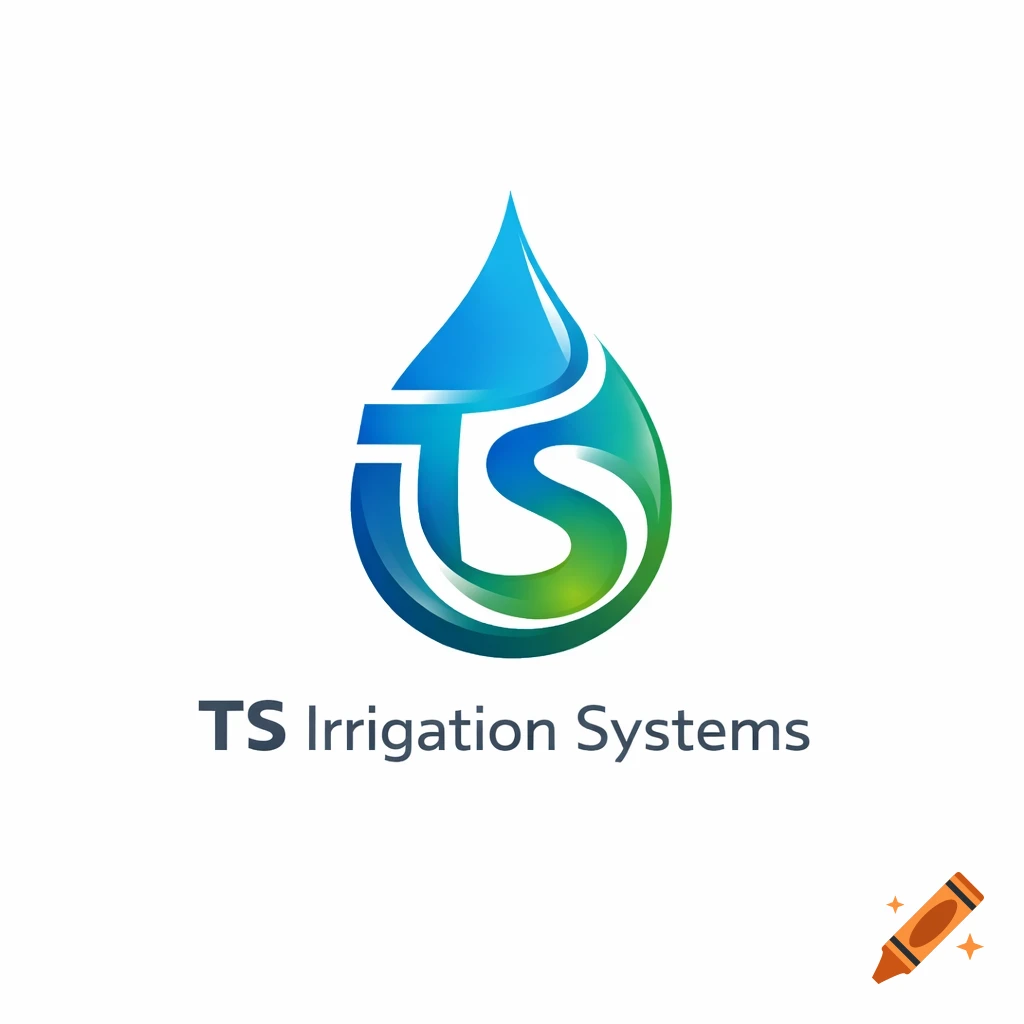 Logo for TS Irrigation Systems, featuring a blue and green stylized water drop with the letters TS.