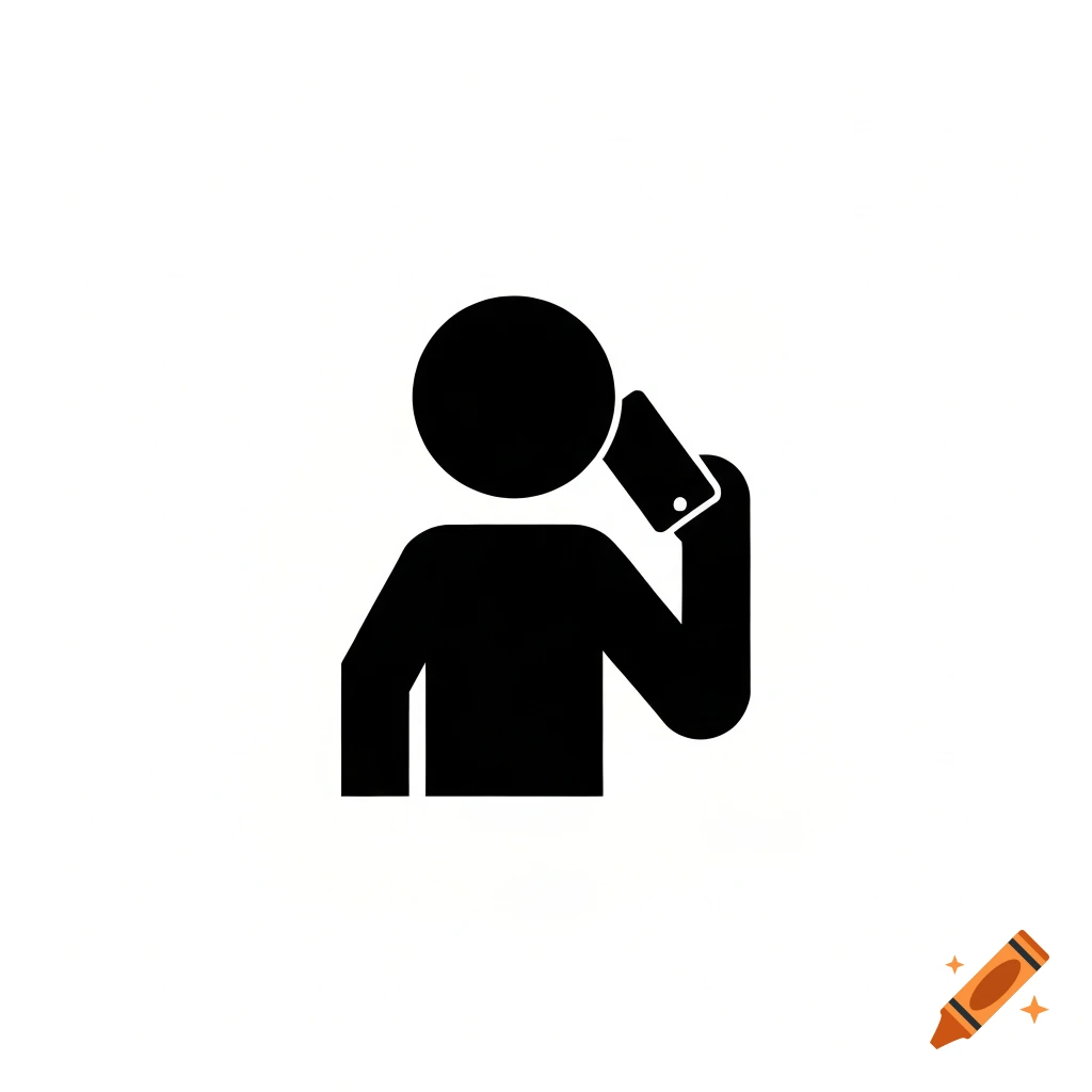A minimalist black silhouette pictogram of a person talking on a phone on a white background.