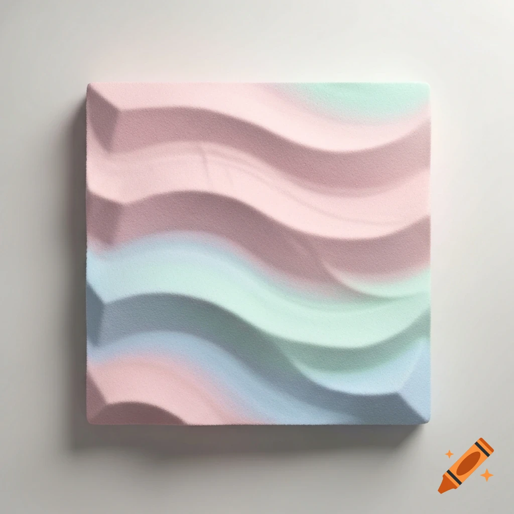 A square with a wavy, relief surface textured like pastel pink, green, and blue sand.
