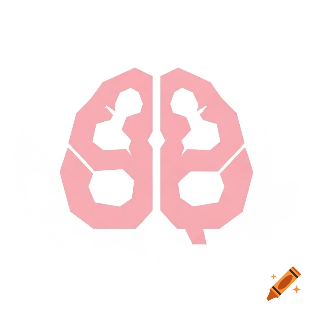 A flat, geometric, pastel pink brain icon with its convolutions represented by white negative space, centered on a white background.