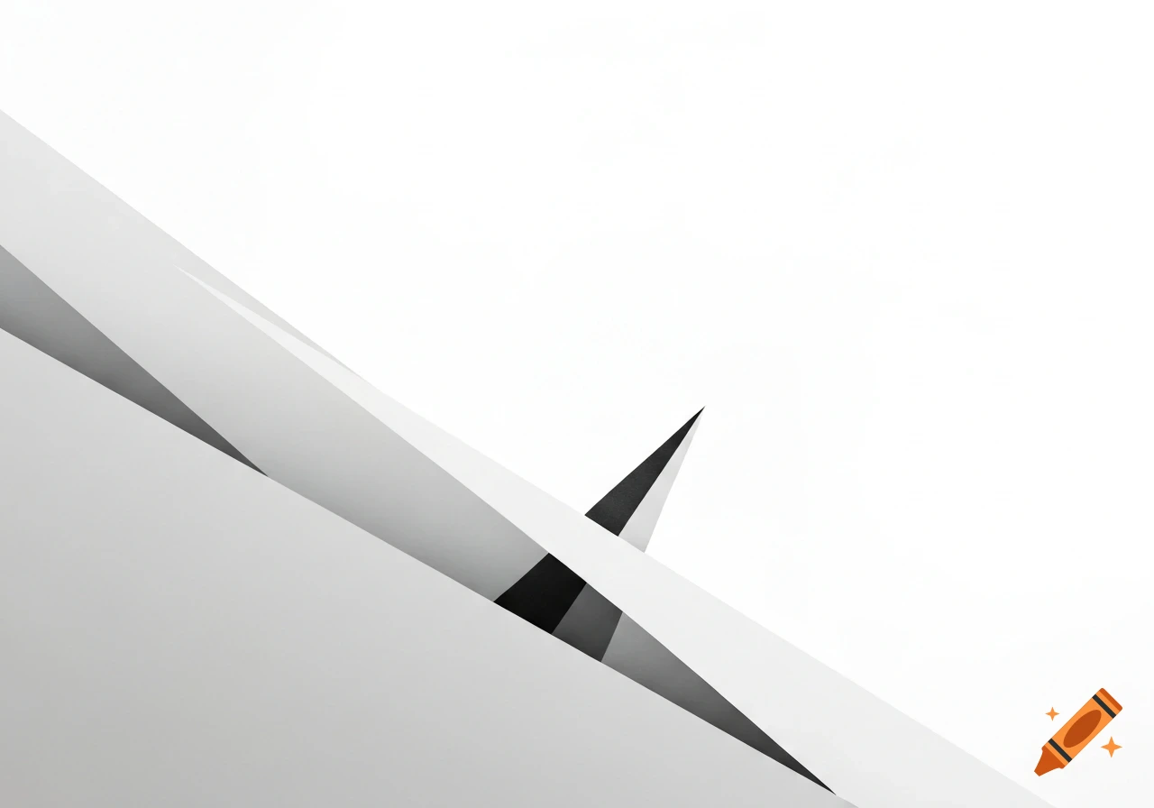 Abstract minimalist image featuring sharp white, grey, and black geometric shapes and angles against a white background.