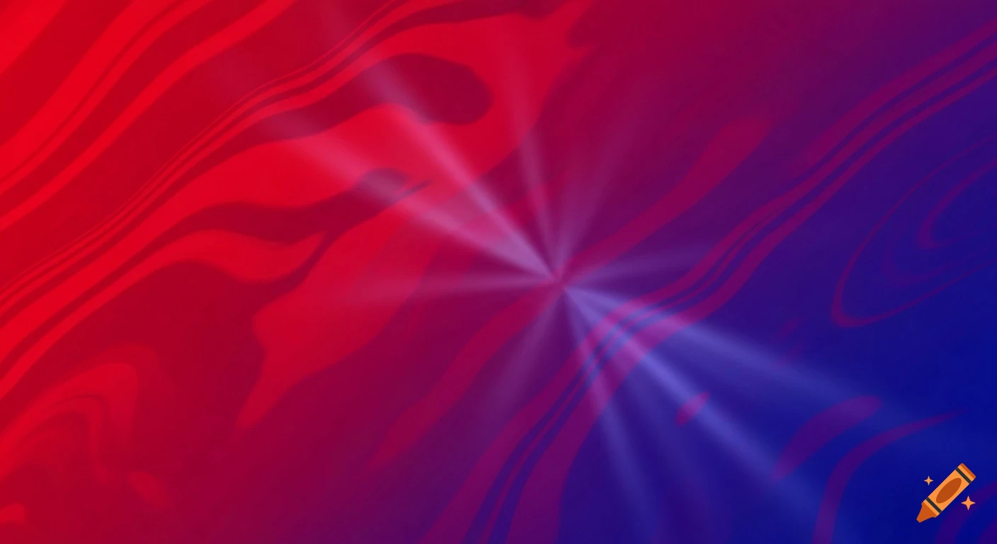 Abstract red and blue gradient background with wavy patterns and a central light burst.