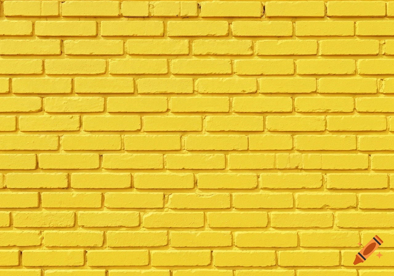Close-up of a brick wall painted a vibrant yellow, forming a uniform texture.