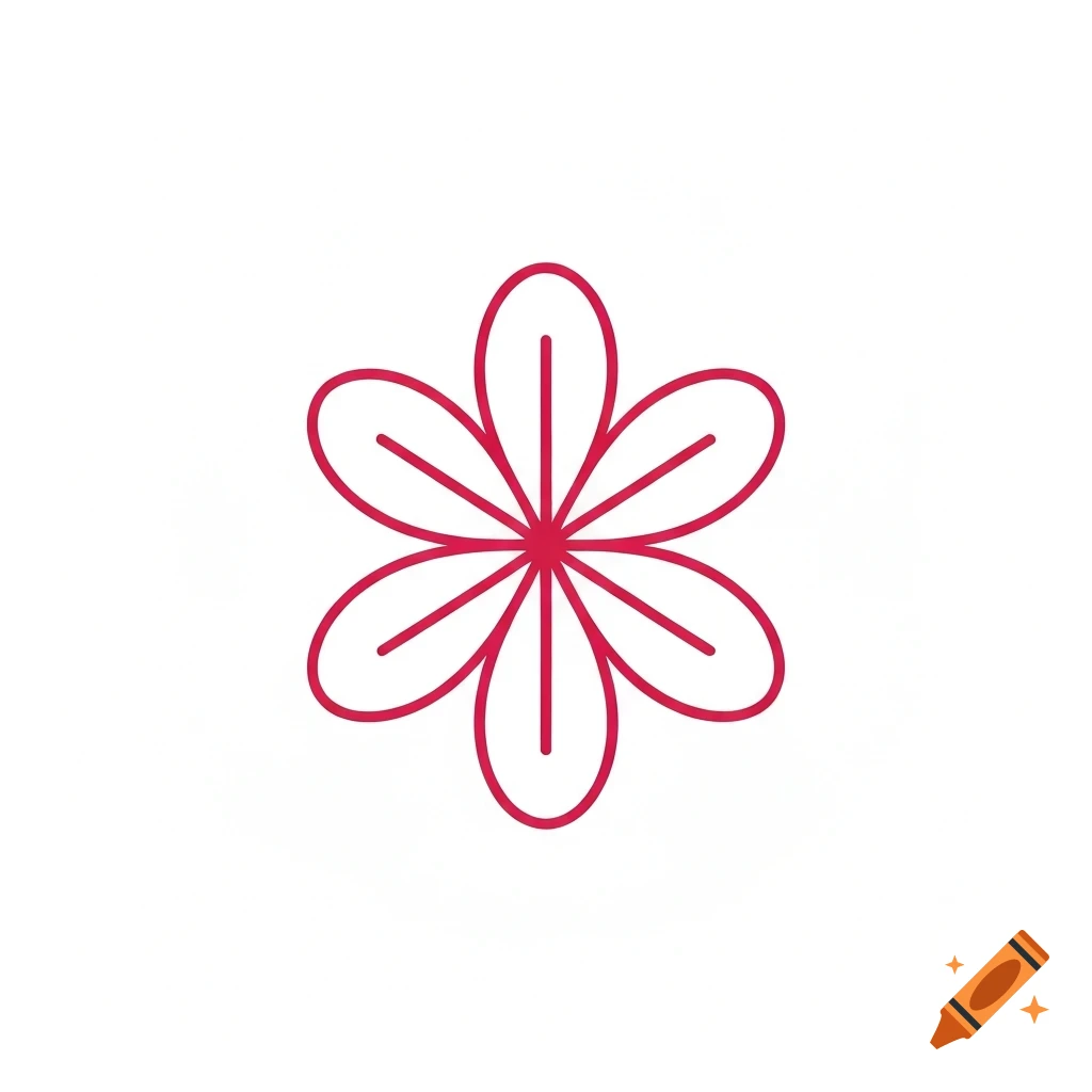 A simple red outline of a six-petaled flower on a white background.