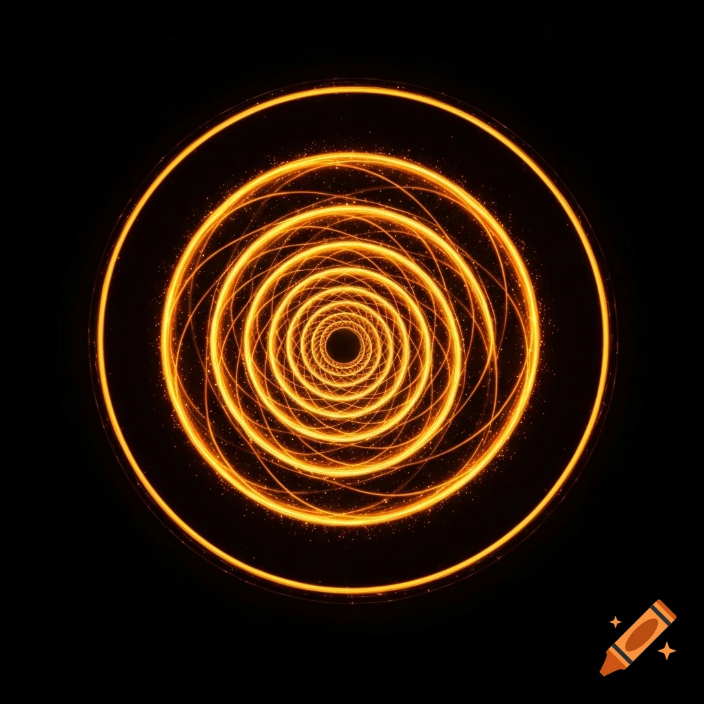 An orange glowing spiral design against a black background.