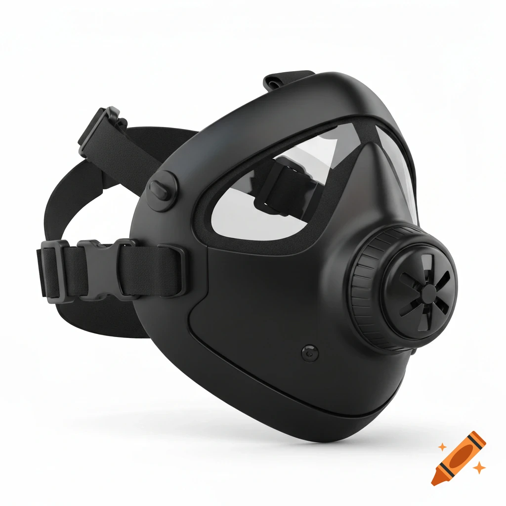 A black sports training mask with clear lenses and adjustable straps, isolated on a white background.